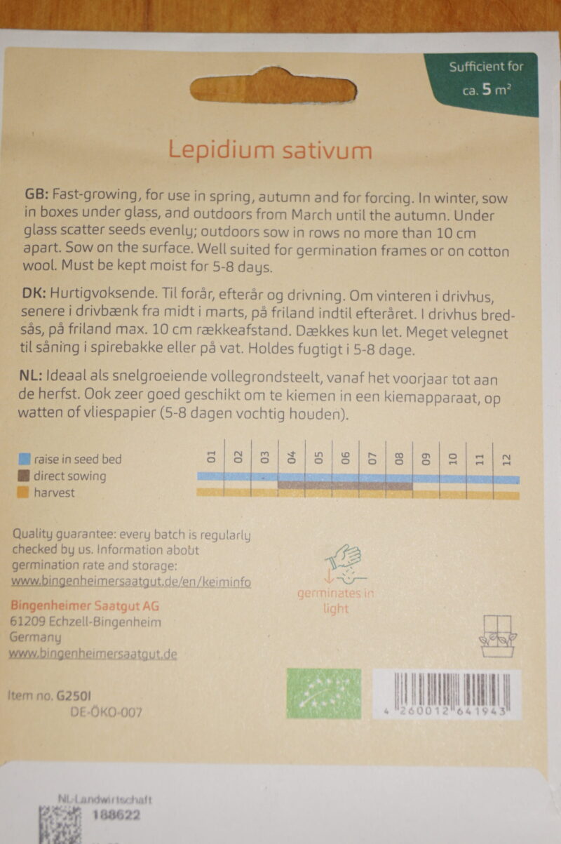 Karse (Lepidum sativum) Økofrø fra bingenheimer. Mængde: frø til ca. 2 m² - Image 2