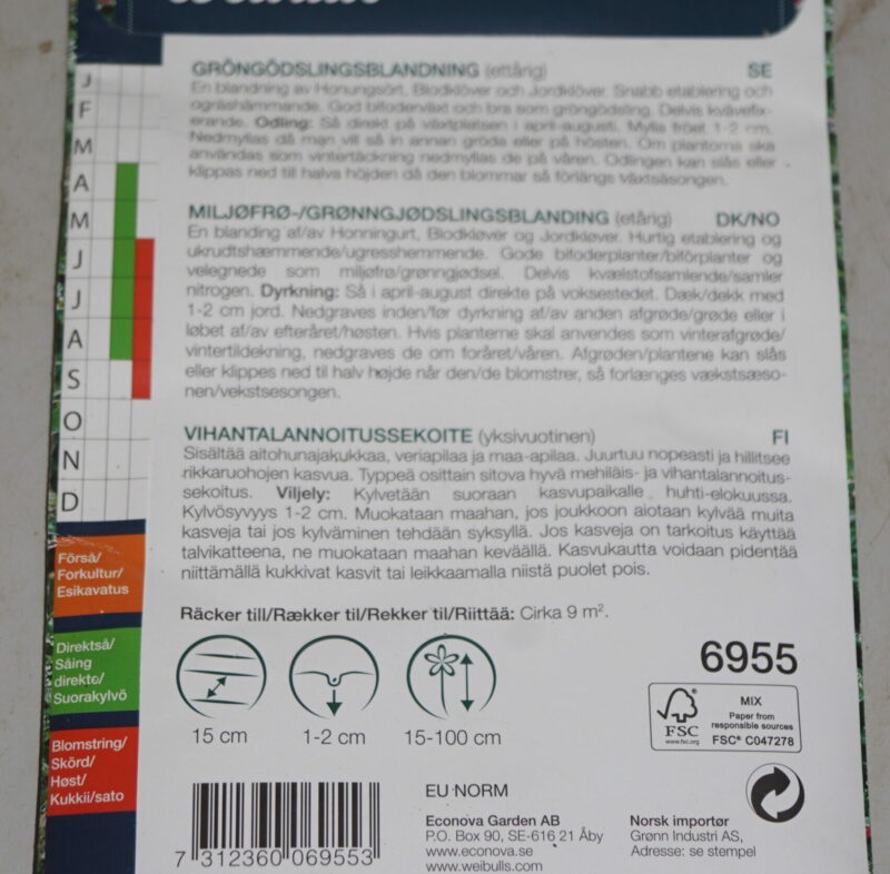 Grøntgødnings frøblanding. Mængde: til ca 9 kvadratmeter, 22 gram - Image 2