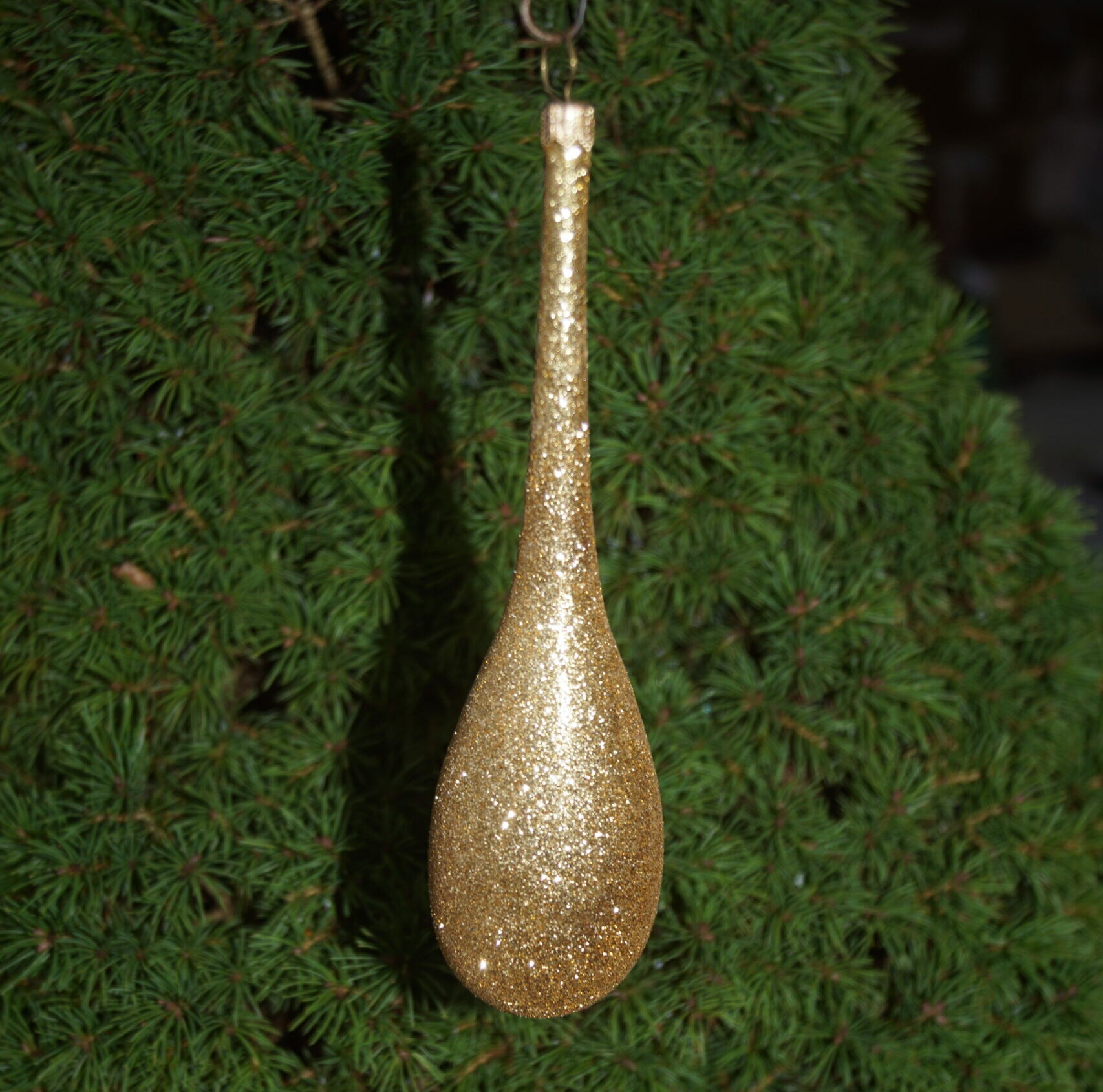 Julekugle Guldglimmer dråbe 13 cm