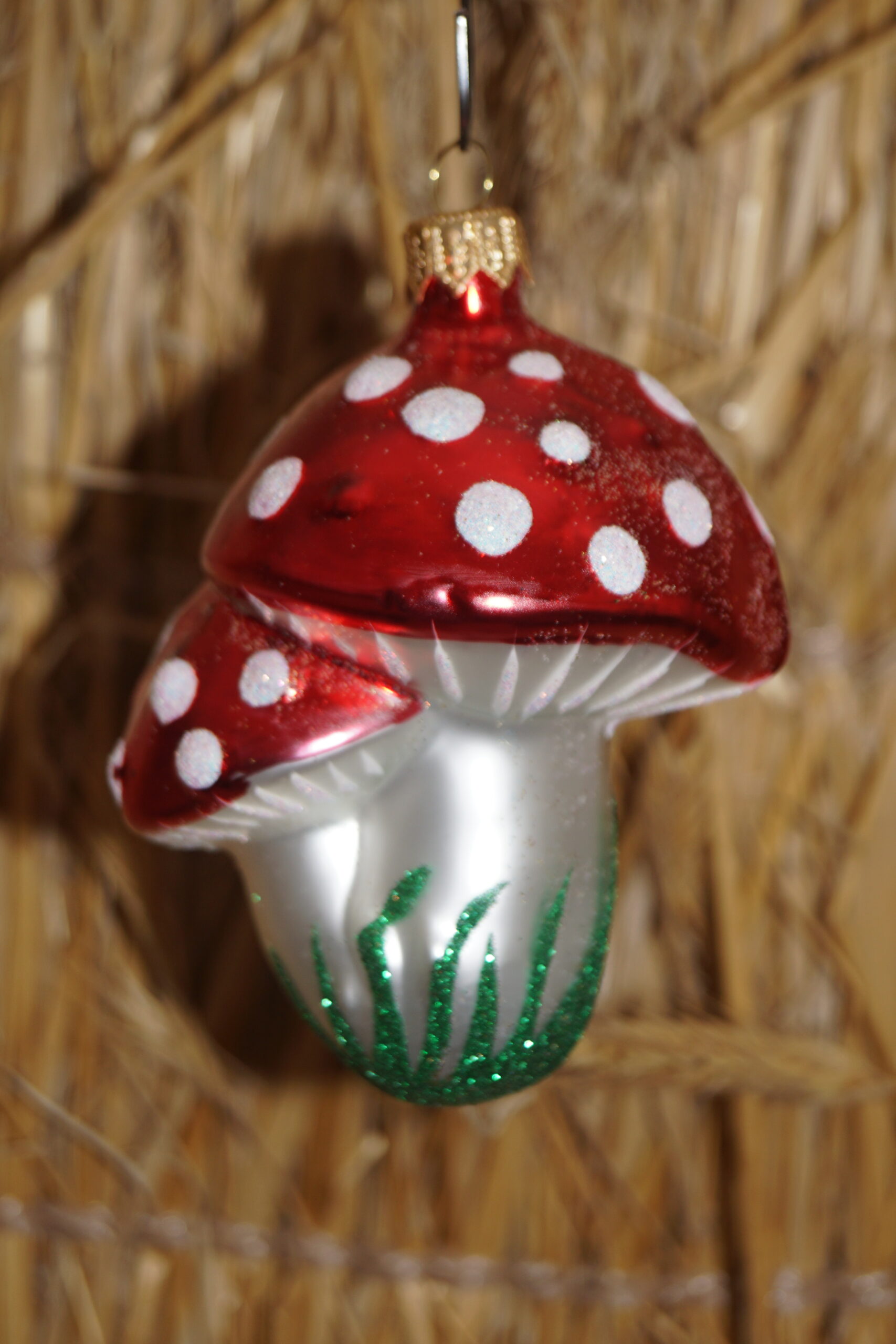 Julekugle Svamp (stor med lille svamp, rød) 10 cm